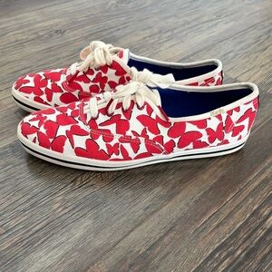 Keds KATE SPADE New York Canvas Lace-Up Sneakers Womens 8.5 White Red Butterfly